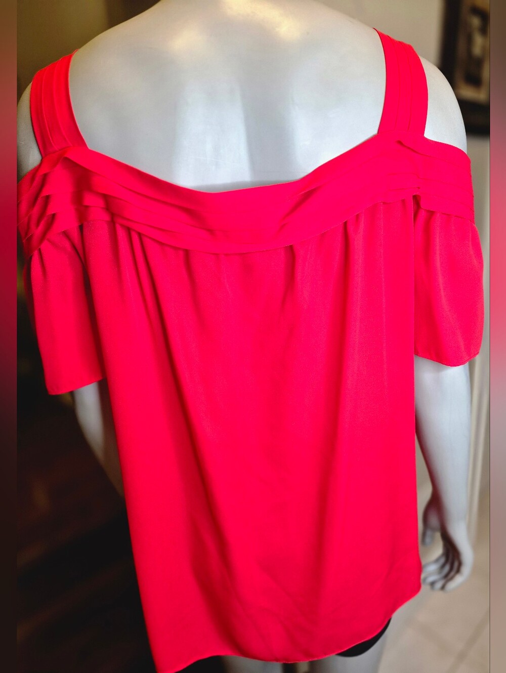 Sophie Max Bright Red Ruffled Cold-Shoulder Top - Picture 5 of 14